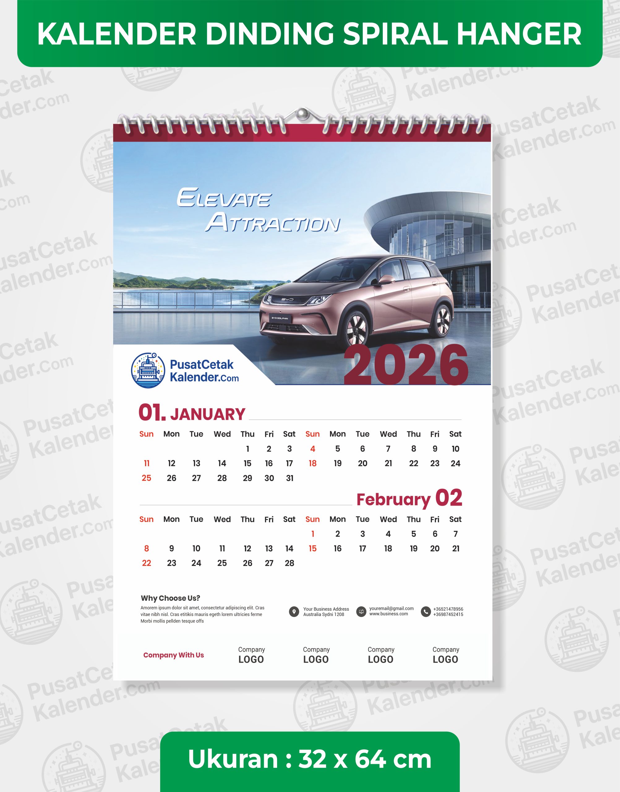 Kalender Dinding 32x64 cm Spiral Hanger